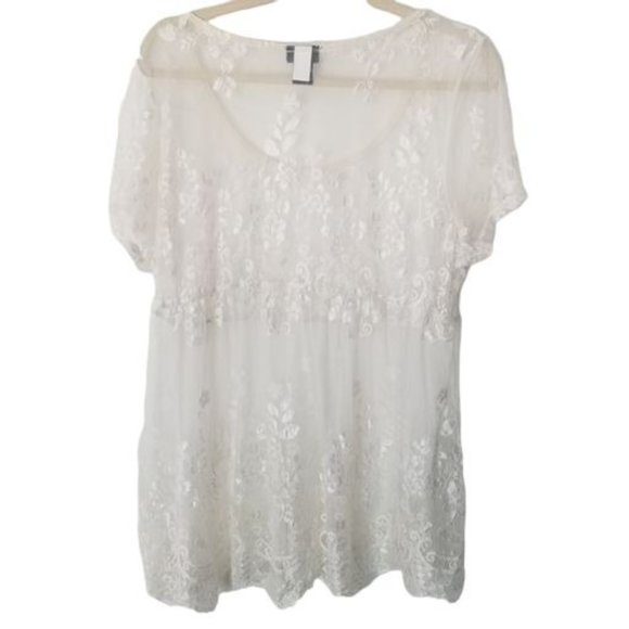 Torrid Womens 0X White Floral Print Sheer Lace Sho - Picture 1 of 7